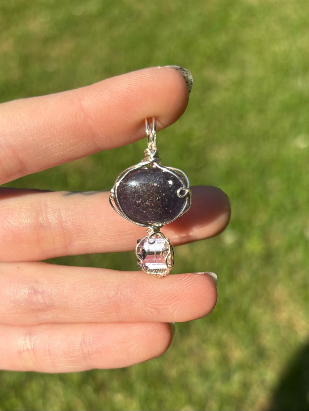Sunstone and amitrine fancy stack pendant